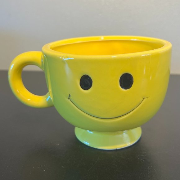 Yellow Smiley Happy Face Cup Mug / Vase / Planter ~ Have a Nice Day! - Picture 3 of 5